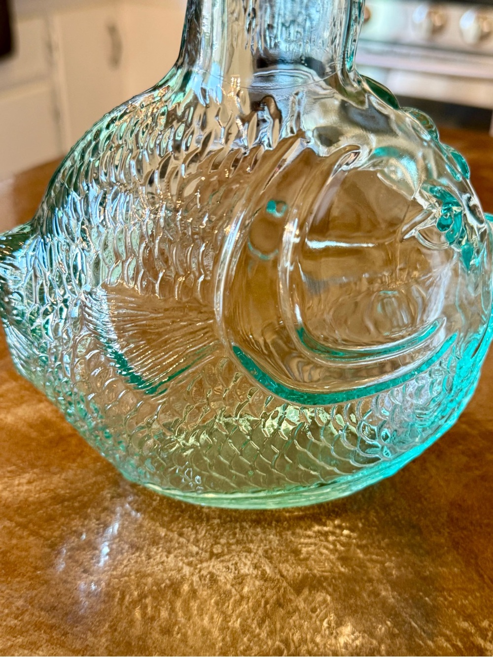 Fish blue glass bottle vintage long neck